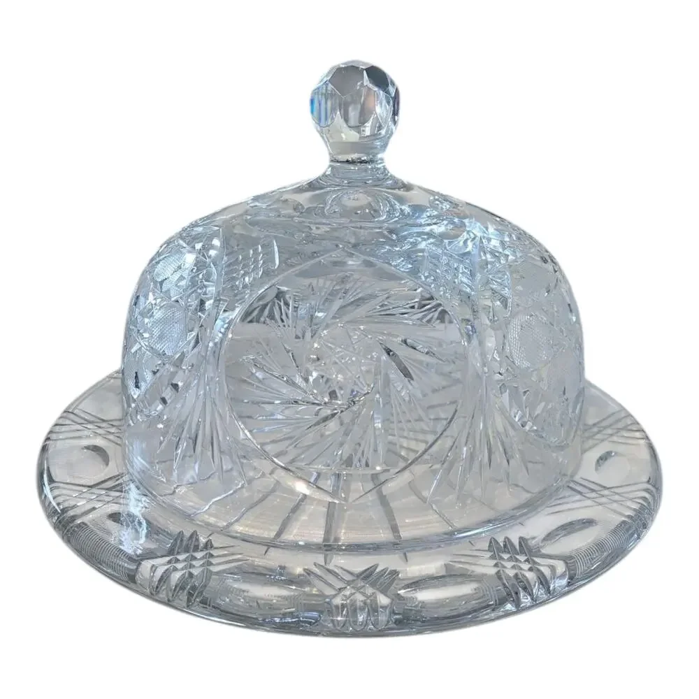 T.G.‎ Hawkes American Brilliant Leaded Crystal Dome Covered Antique Cheese Plate